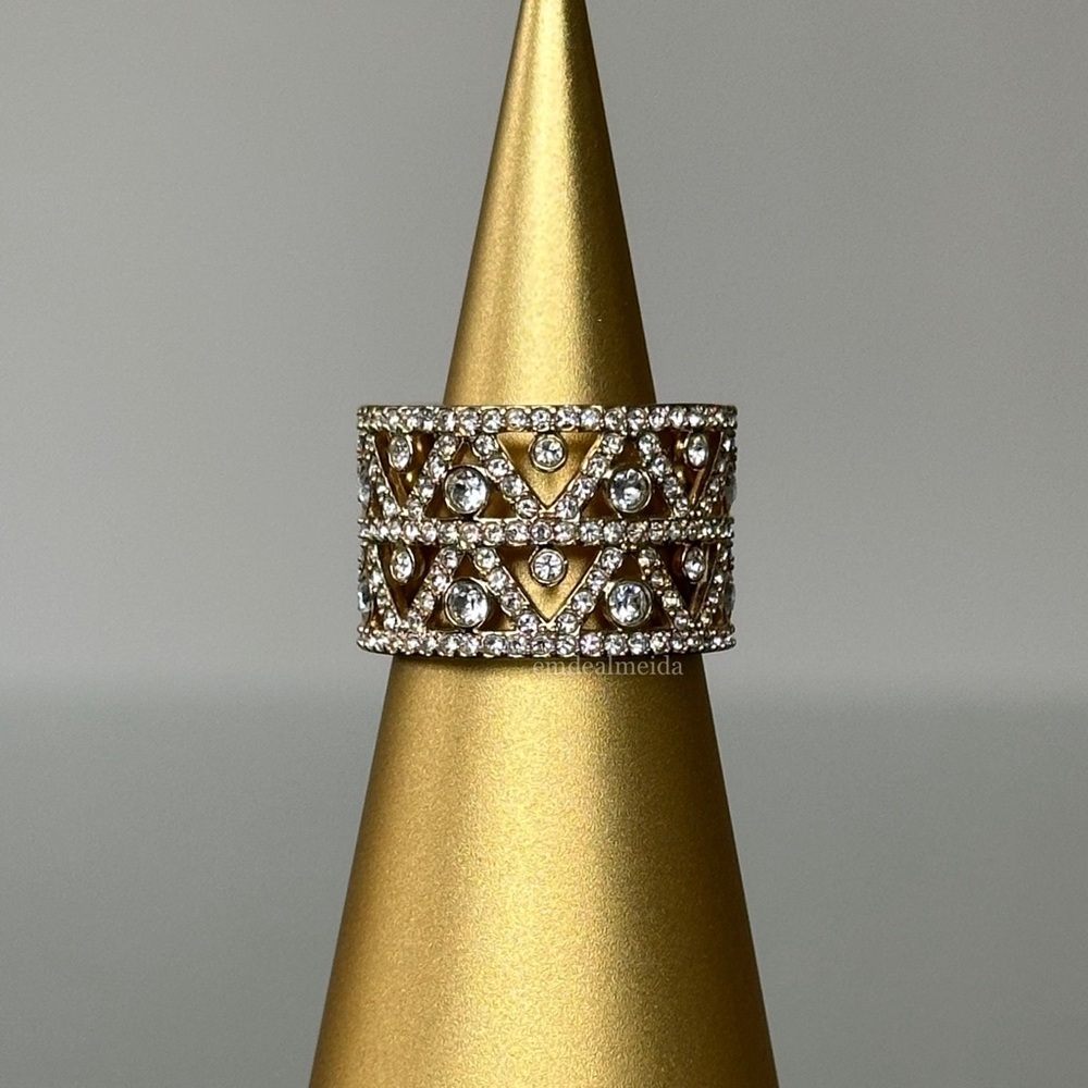 SOLD-Swarovski Crystal Gold Tone Dazzling Filigree Cocktail Ring Size 55 5166558 - Picture 2 of 7